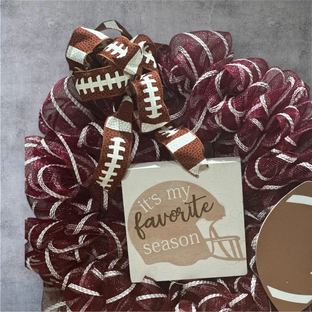 Football Wreath: Maroon and White